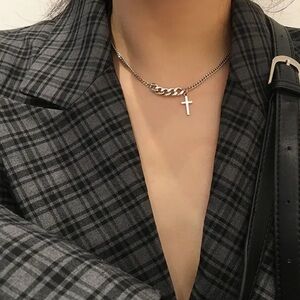 New Silver Simple Cross Chain Necklace